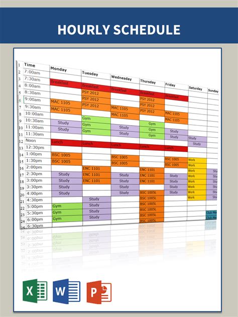hourly planner excel template 2023