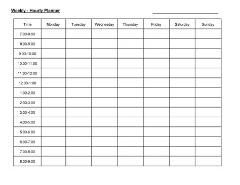 hourly schedule chart