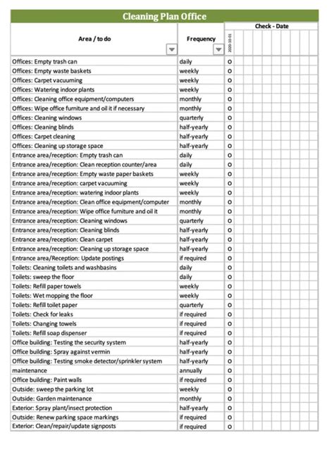 housekeeping checklist excel format for office