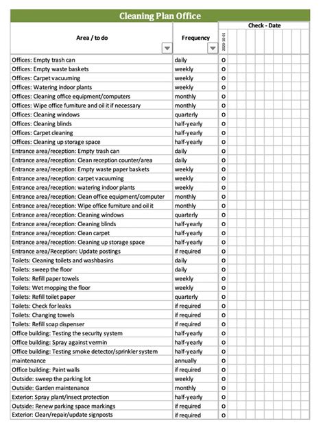 housekeeping checklist format in excel