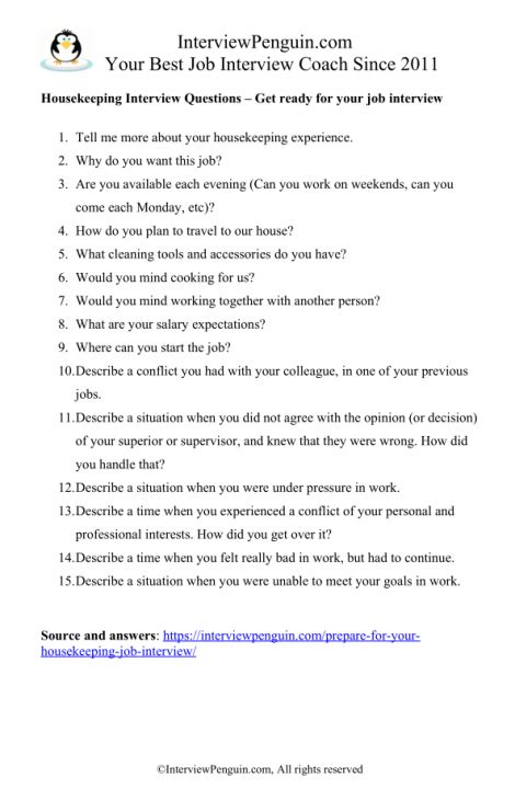 housekeeping interview questions and answers