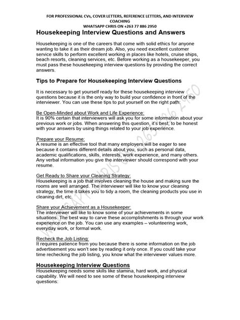 housekeeping supervisor interview questions and answers pdf free download