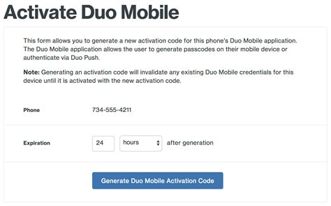 how can i get activation code for duo mobile