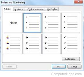 how can one insert bullet and numbering in ms word