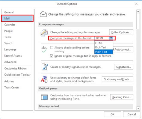 how do i change my outlook email from plain text to html