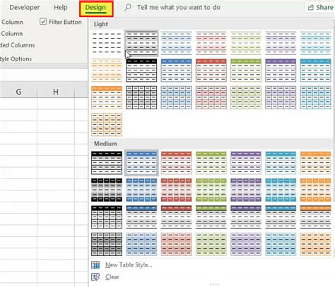 how do i change the color scheme of a table in excel