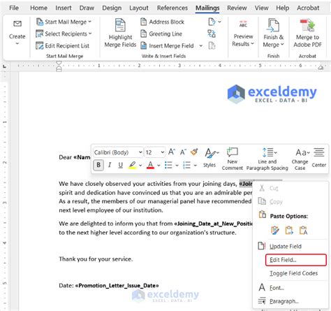 how do i change the date format in mail merge from excel to word