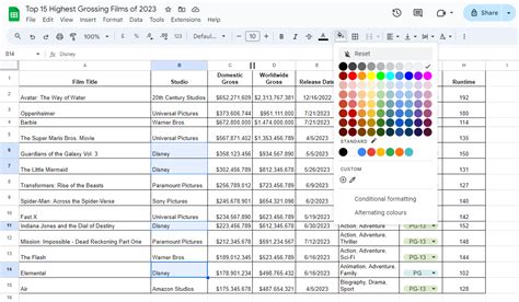 how do i color code cells in google sheets