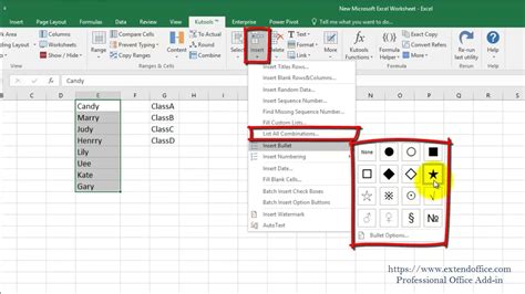 how do i create a bulleted list in excel cell