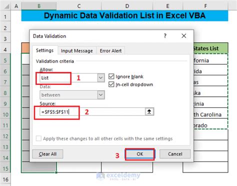 how do i create a dynamic data validation list in excel