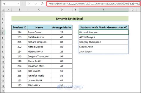 how do i create a dynamic list in excel