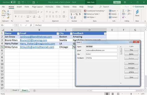 how do i create a form in excel 365