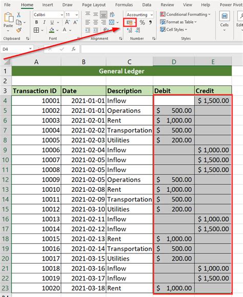 how do i create a general ledger in excel