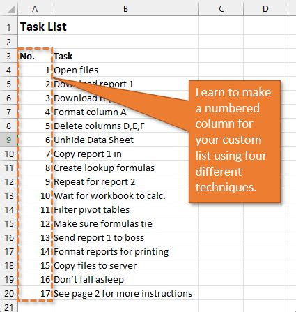 how do i create a numbered list in excel