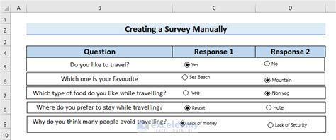 how do i create a questionnaire in excel