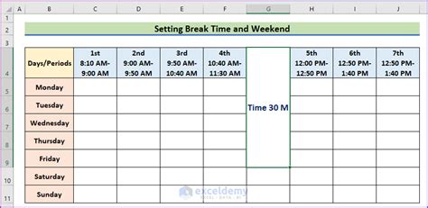 how do i create a timetable in excel