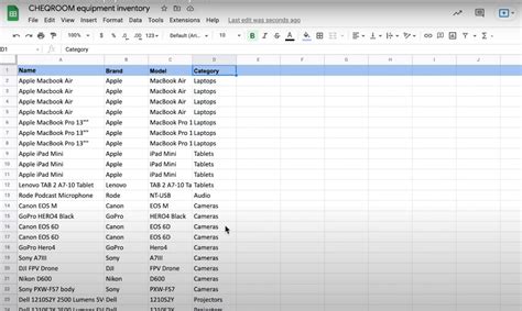 how do i create an equipment inventory list in excel