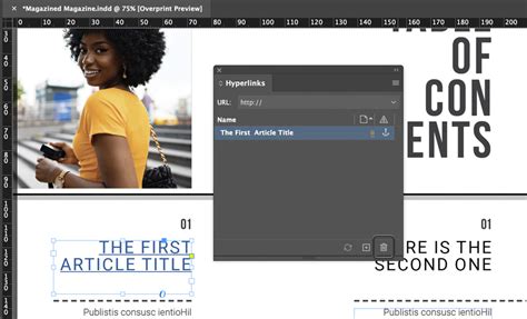 how do i delete a hyperlink in indesign