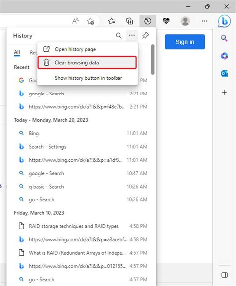 how do i delete browsing history in edge