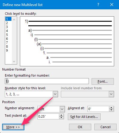 how do i edit an existing multilevel list in word