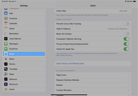 how do i enable cookies and javascript on my ipad