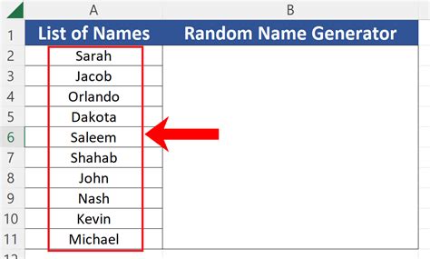 how do i generate a random list of names in excel