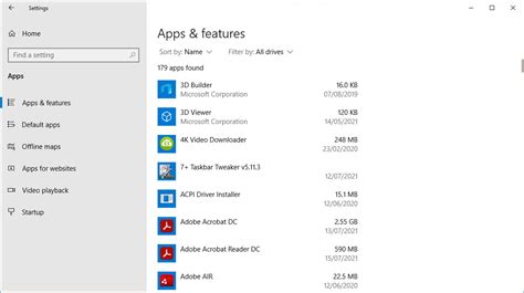 how do i get a list of all installed apps on windows 10