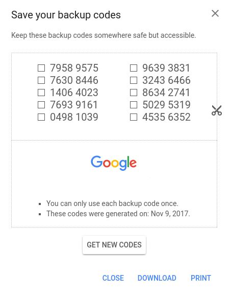 how do i get google authenticator backup codes