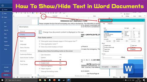 how do i hide text in a word document