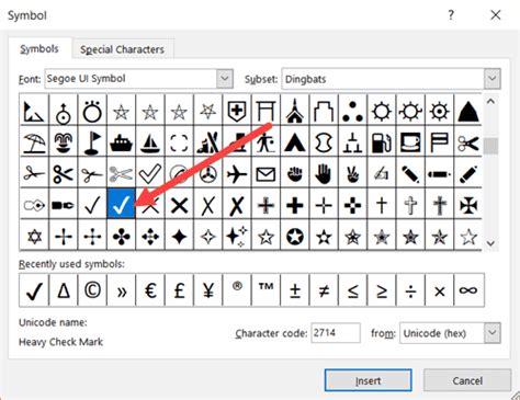 how do i insert a check mark symbol in excel