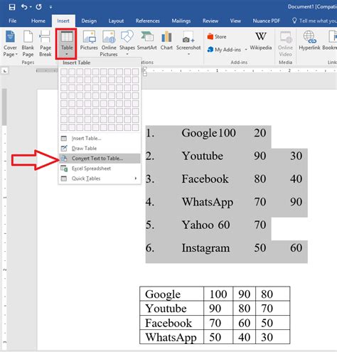 how do i insert text into a table in word