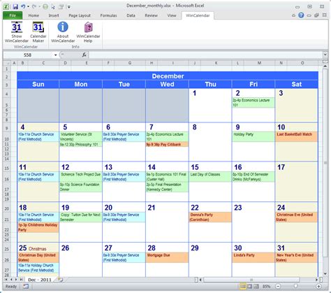 how do i set up a calendar in excel