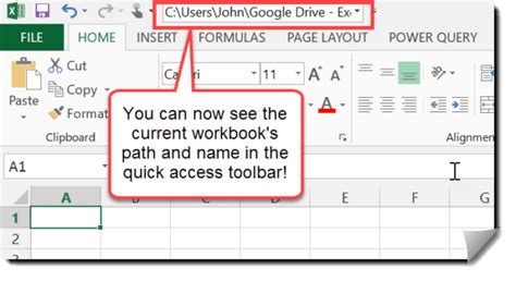 how do i show the file path in excel 365 quick access toolbar