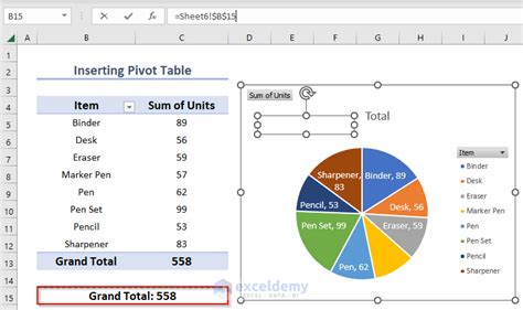 how do i show the total value in a pie chart in excel