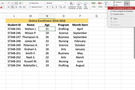 how do i sort 1 to 100 in excel