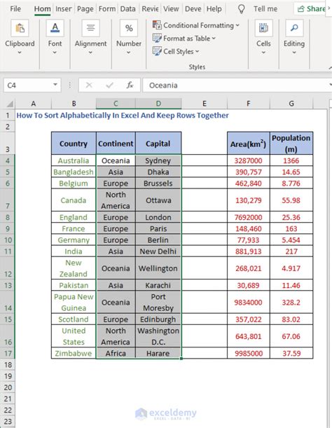 how do i sort alphabetically in excel and keep rows together with merged cells