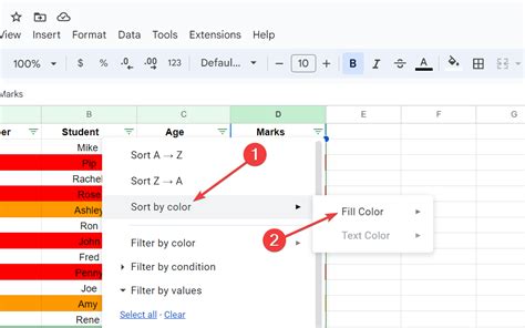 how do i sort by color in google sheets