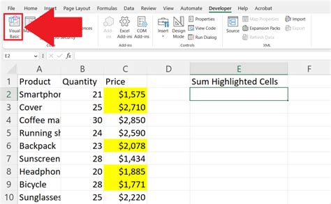 how do i total highlighted cells in excel