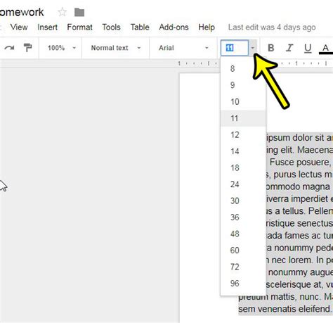 how do you change font size in google docs