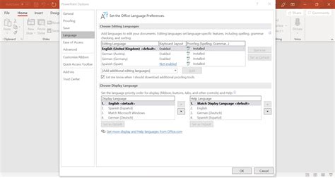 how do you change the language on a powerpoint presentation