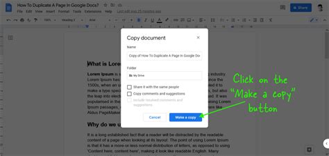 how do you copy an entire page in google docs