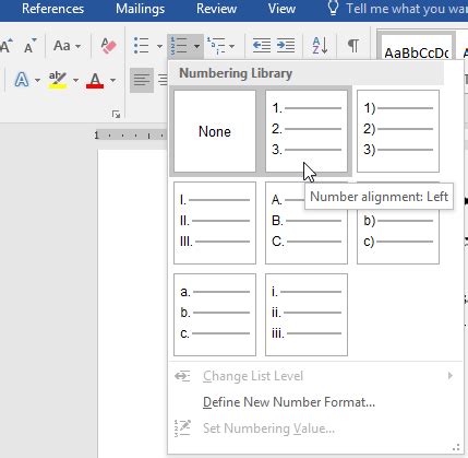 how do you create a numbered list in ms word