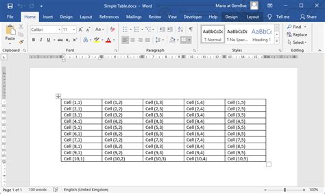 how do you create a table in a word processing document