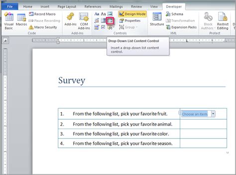 how do you delete a drop down list in word