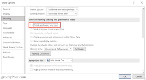 how do you disable spell check in word