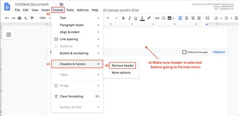 how do you get rid of a header on google docs