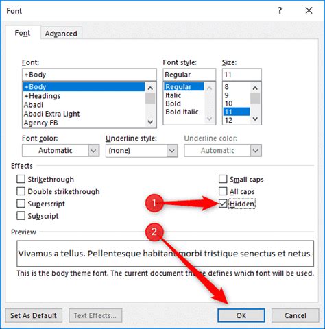 how do you hide hidden text in word