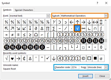 how do you insert a square root symbol in excel