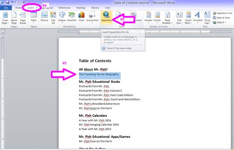 how do you make a clickable table of contents in word