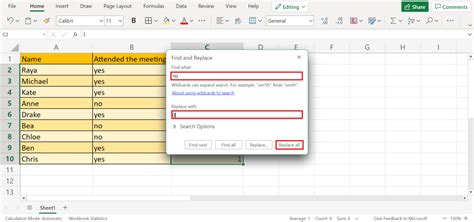 how do you make yes 1 and no 0 in excel